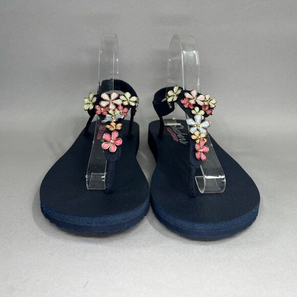 Skechers Cali Mediation Sandals Women's 9 Blue Happy Daisies Toe Post Flip Flops - Picture 2 of 13